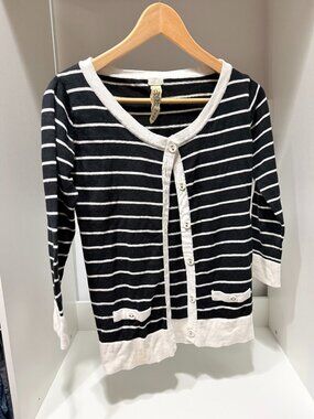 Pull & Bear Striped Cardigan Black White Nautical Medium